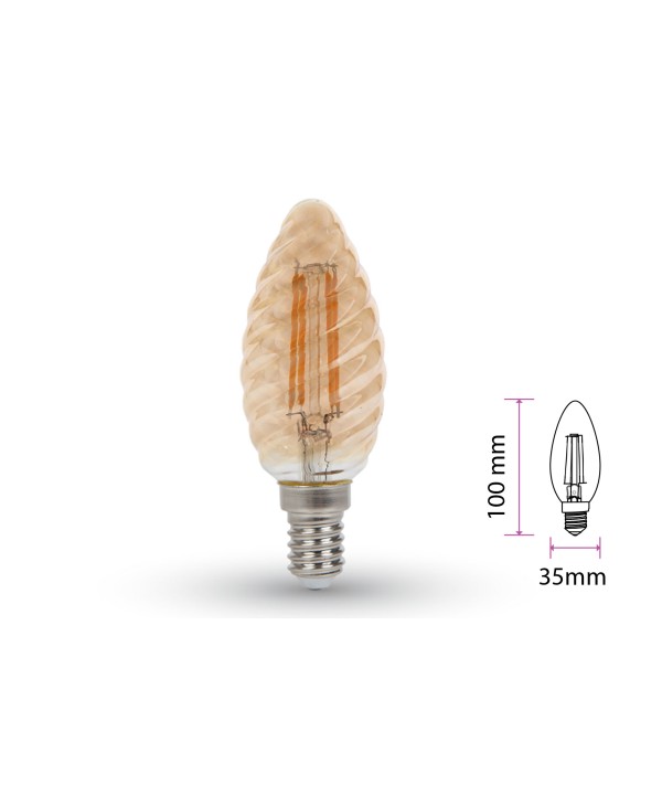 Lampada Filo Led a Filamento E14 C35 4W=35W Bianco Caldo 2200K Amber Copertura Vortici Cover Twist SKU-7115