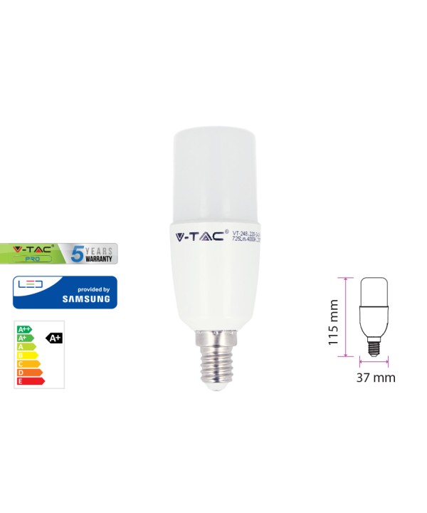 Lampada Led E14 T37 8W 220V Bianco Caldo Forma Cilindro Chip Samsung Garanzia 5 Anni SKU-267