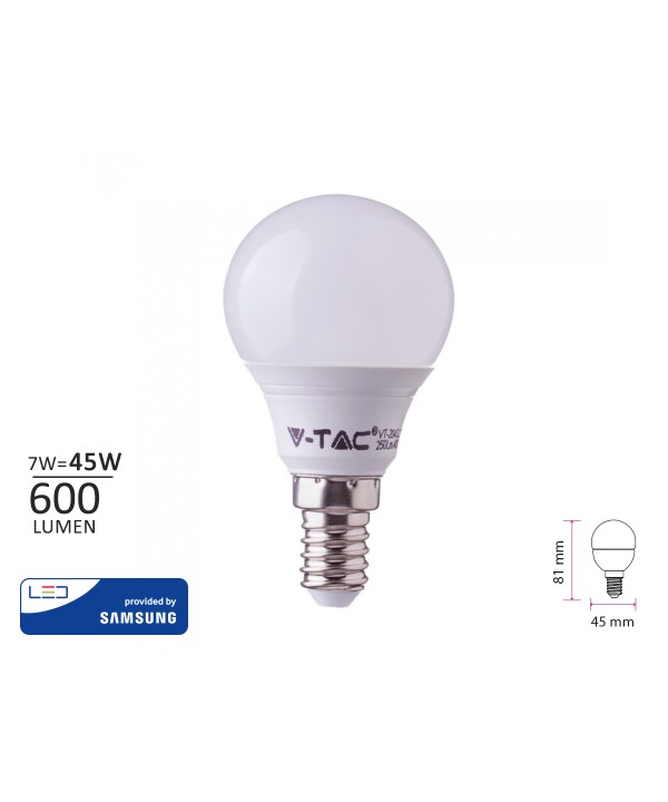 Lampada A Led E14 P45 7W 600LM Bianco Caldo 3000K Forma Sfera Bulbo Pallina SKU-863