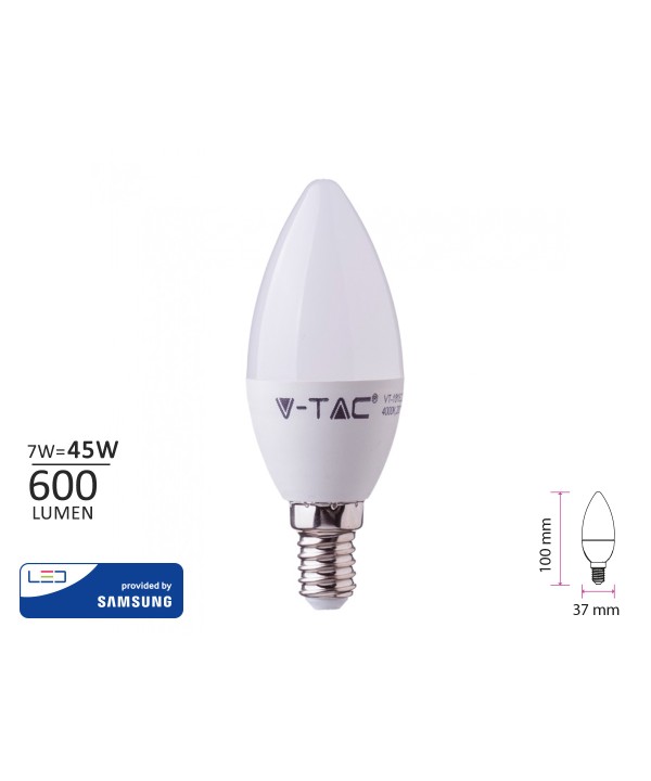 Lampada A Led E14 C37 7W 600LM Bianco Caldo 3000K Forma Goccia Oliva Candela SKU-111