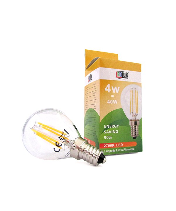 Lampada Filo Led Con Filamento E14 G45 4W=40W 360 Gradi Bianco Caldo 2700K Bulbo Globo Piccolo Sfera SKU-43001
