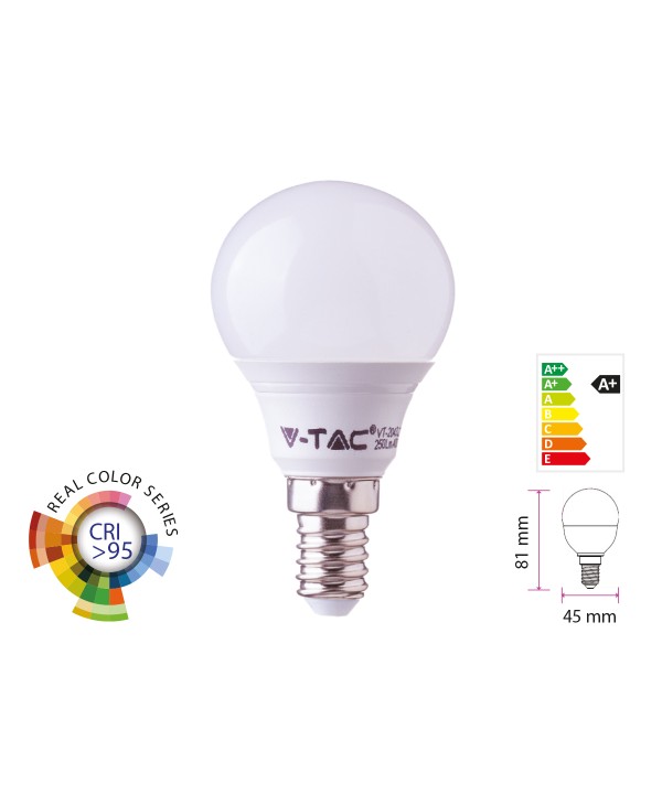 Lampada A Led E14 CRI 95 P45 5,5W 470LM Freddo 6400K Forma Sfera Bulbo Pallina SKU-7490
