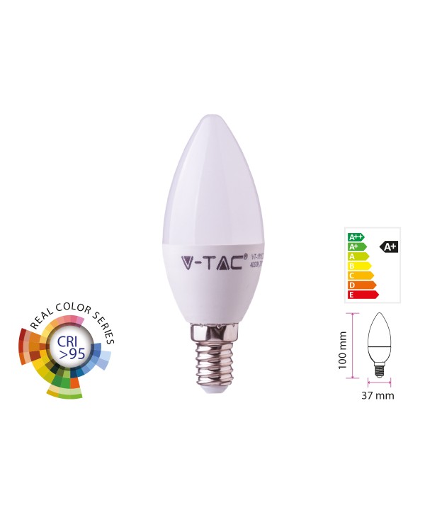 Lampada A Led E14 CRI 95 C37 5,5W 470LM Freddo 6400K Forma Goccia Oliva Candela SKU-7496