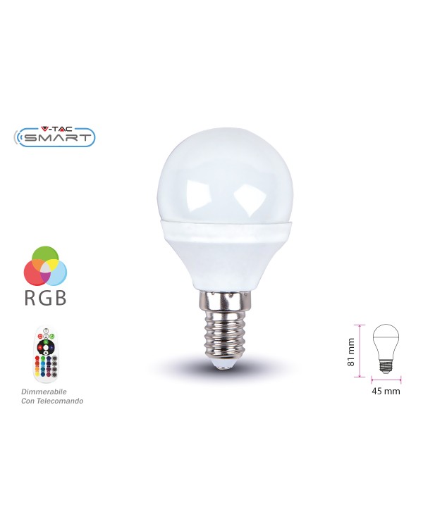 Lampada A Led E14 P45 3.5W RGBW 4000K Con Telecomando Dimmerabile Bulbo 320LM SKU-2776