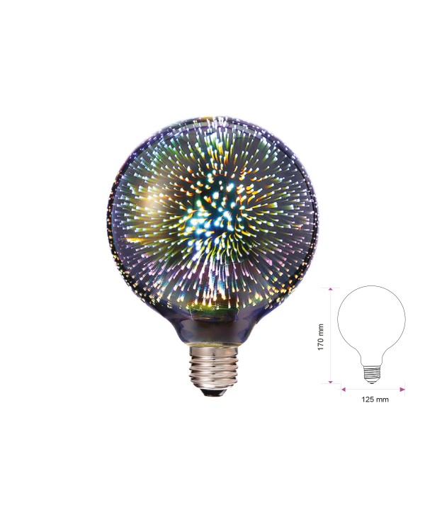 Lampada A Led E27 G125 Globo Filamento Effetto Speciale 3D In Vetro 3W 3000K SKU-2706