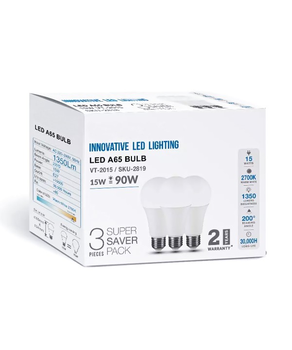 3 PZ Lampada Led E27 A65 15W Bianco Freddo 6400K Bulbo Sfera 1350 Lumen SKU-2818