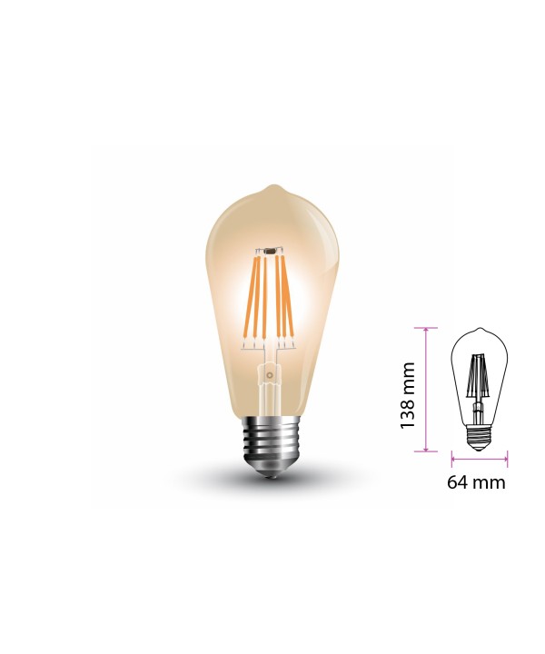 Lampada Filo Led a Filamento E27 ST64 6W Bianco Caldo 2200K Cover Amber Vintage SKU-214362