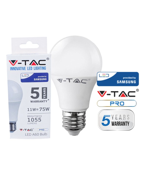 Lampada Led E27 A60 11W Bianco Neutro 4000K Bulbo Sfera Chip Samsung Garanzia 5 Anni SKU-232