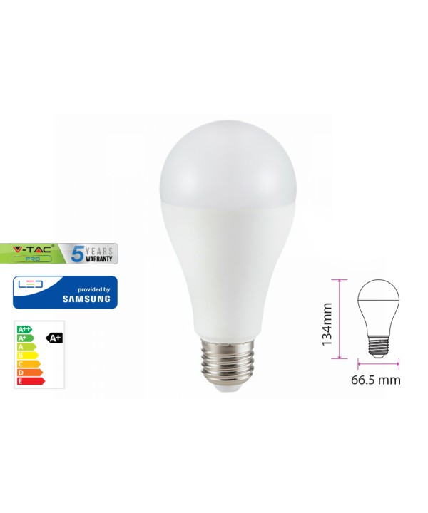 Lampada Led E27 A65 17W Bianco Neutro 4000K Bulbo Sfera Chip Samsung Garanzia 5 Anni SKU-163
