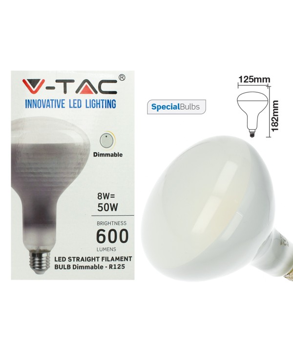 Lampada Led Filamento E27 R125 Riflettore 8W Freddo 6500K Dimmerabile In Vetro 600lm 110 Gradi SKU-7468