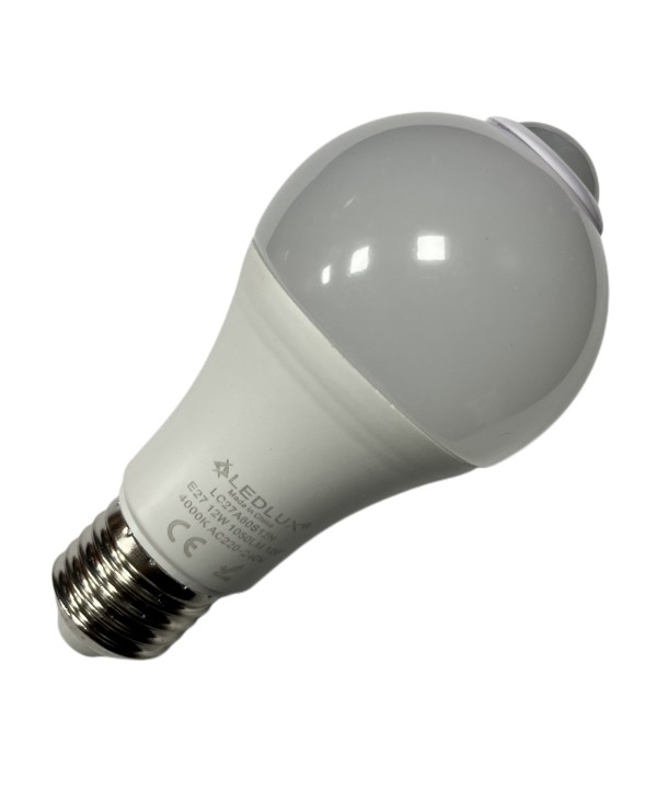 Lampada A Led E27 Con Sensore Movimento Infrarossi 12W 1050 Lumen A60 4200K
