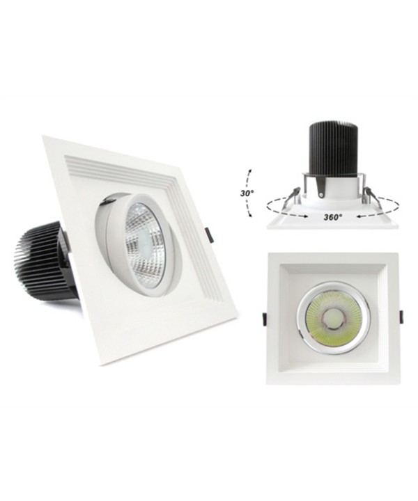 Faro Led Da Incasso COB 30W 220V Quadrato Bianco Naturale Orientabile Con Riflettore