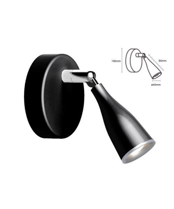 Applique Lampada Led Da Parete Colore Nero 4000K Con Testa Orientabile IP20 4,5W SKU-218265