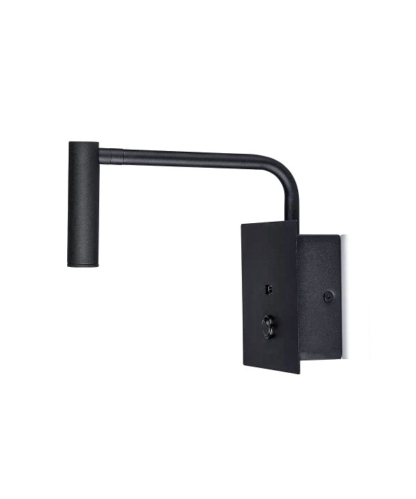 Applique Lampada Led Da Parete Hotel Per Lettura 3W 3000K Con Interruttore e Caricatore USB 5V 2A Colore Nero SKU-211487