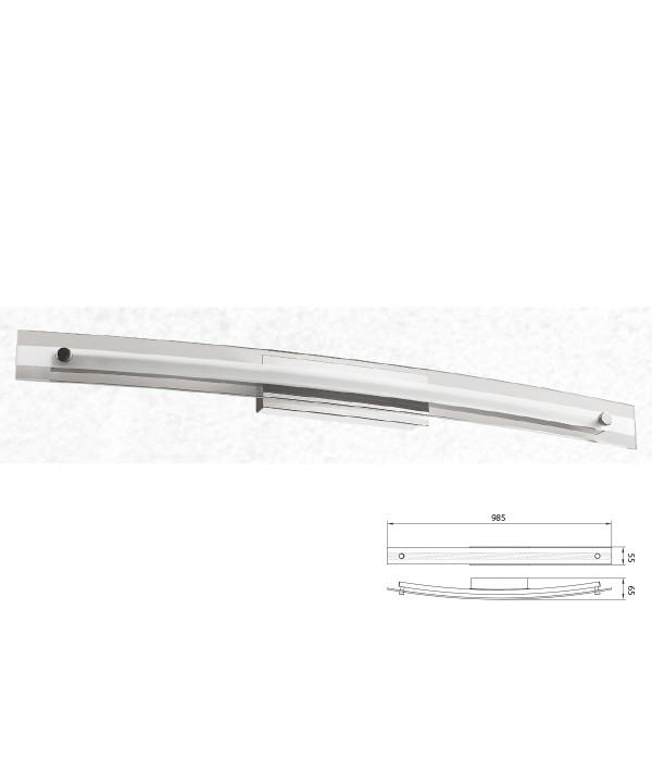 Applique Lampada Led Da Parete o Soffitto Moderna Designer Bend 18W Con Vetro Lunghezza 985mm 4000K Per Specchio Bagno SKU-3897
