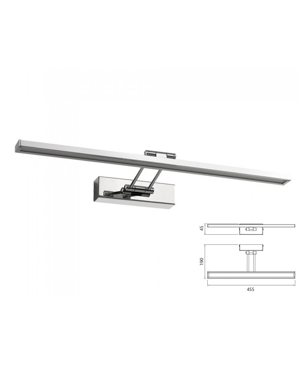 Applique Lampada Led Da Parete Moderna 8W Cromato Lunghezza 455mm 4000K Con Braccio Per Specchio Bagno e Quadri SKU-213900