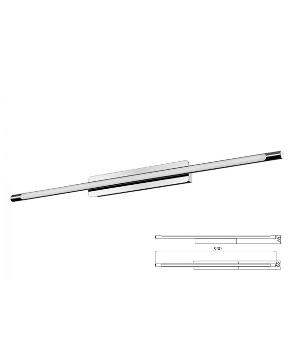 Applique Lampada Led Da Parete o Soffitto Moderna 18W Cromato Lunghezza 940mm 4000K Per Specchio Bagno SKU-3903