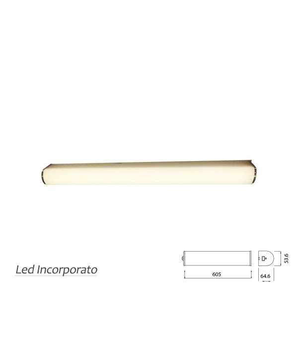 Applique Lampada Led Da Parete Moderna 10W Tappo Cromato Lunghezza 605mm 6400K Per Specchio Bagno SKU-3917
