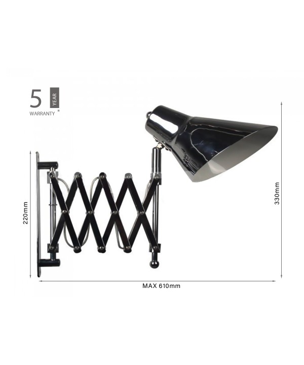 Applique Lampada Da Parete Fisarmonica Con Braccio Regolabile Colore Acciaio Crome Attacco E27 SKU-40431