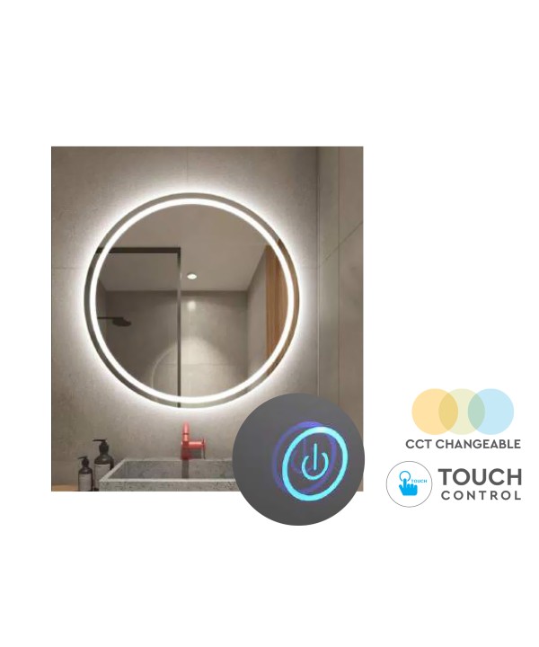 Specchio Bagno Con Luci Led 25W CCT Interruttore Touch Rotondo Diametro 600mm IP44 SKU-40491