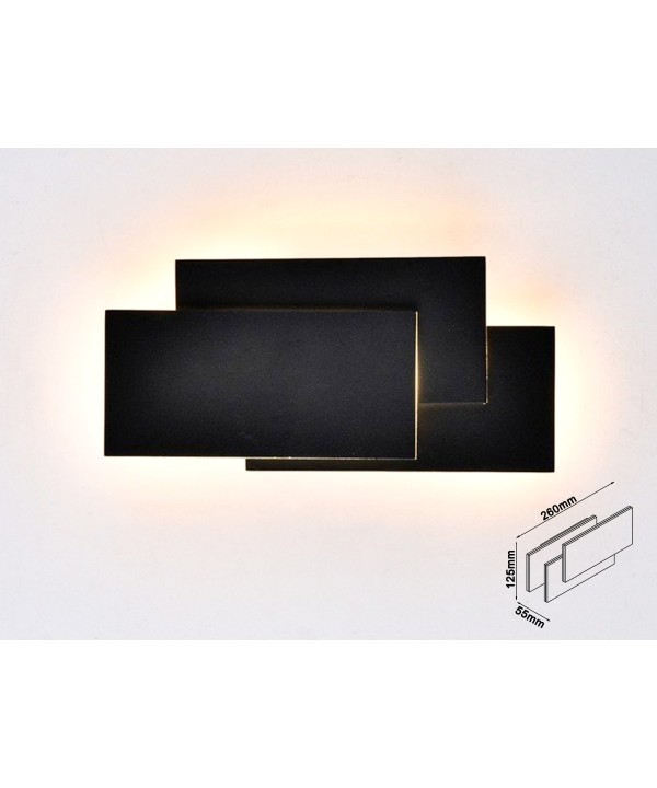 Applique Lampada LED da Muro 12W 3000K Carcassa Nera Rettangolare con Forme Sovrapposte IP20 SKU-218204