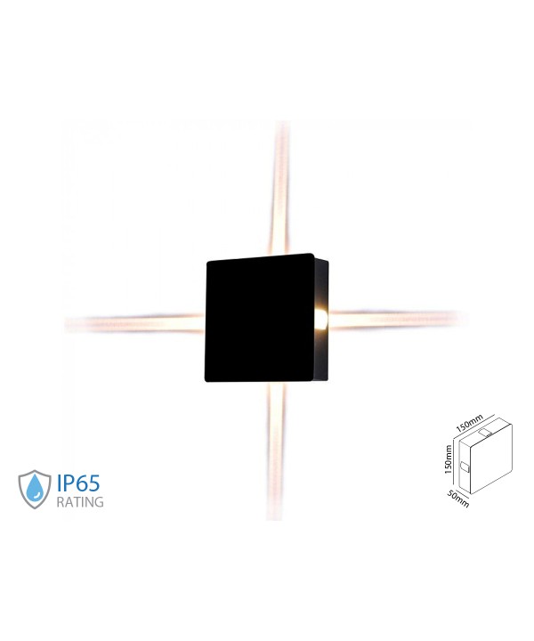 Applique Lampada LED da Muro Quadrato 4X1W 4000K Carcassa Nera IP65 Illuminazione 4 Lati SKU-8212