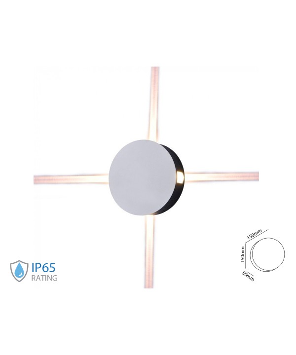 Applique Lampada LED da Muro Rotondo 4X1W 3000K Carcassa Bianca IP65 Illuminazione 4 Lati SKU-8213