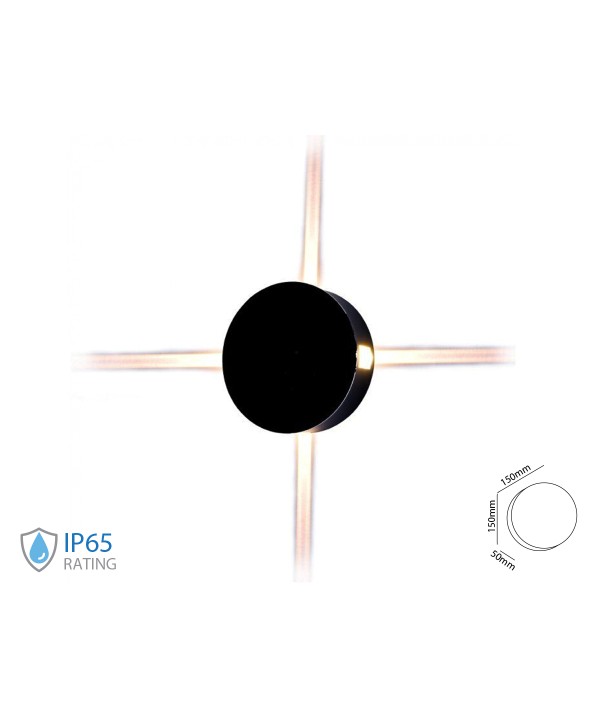Applique Lampada LED da Muro Rotondo 4X1W 3000K Carcassa Nera IP65 Illuminazione 4 Lati SKU-8215