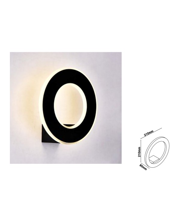 Applique Lampada LED da Muro Circolare 9W 3000K Carcassa Nera IP20 Effetto Sole SKU-8227