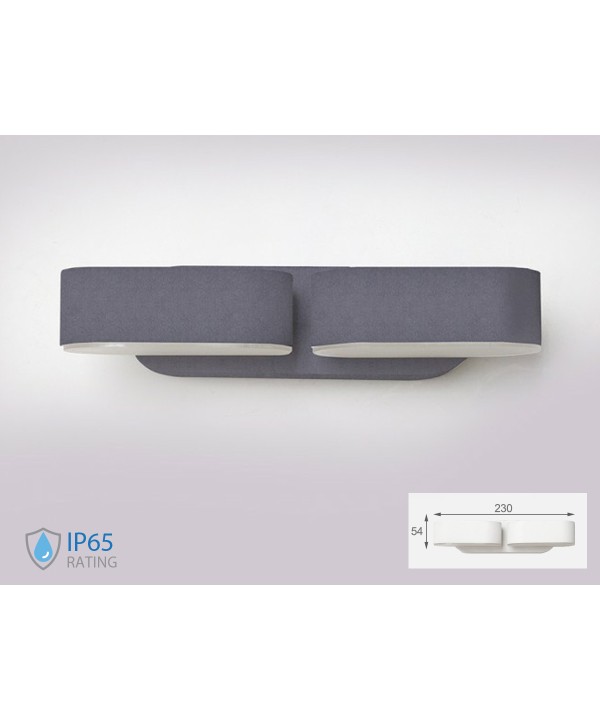 Applique Lampada LED da Muro Ovale 12W 3000K Carcassa Grigia con Doppia Testa Ruotabile IP65 SKU-8294