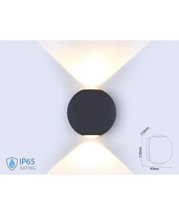 Applique Lampada LED da Muro Palla Sferica 6W 3000K Carcassa Nera Doppio Fascio Luminoso IP65 SKU-8303