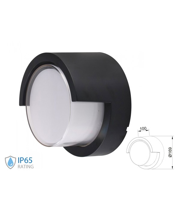 Applique Lampada Led Da Muro Parete Rotondo Neutro 4000K 12W Con Diffusore Semicoperto Colore Nero SKU-8538