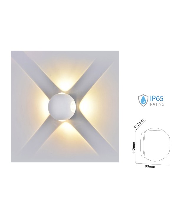 Applique Lampada LED da Muro Palla Sferica 4X1W 4000K Carcassa Bianca Illuminazione 4 Lati IP65 SKU-8552