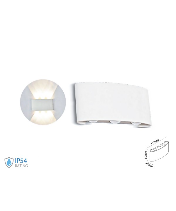 Applique Led Da Parete 6W Caldo 3000K Carcassa Bianca Doppio Illuminazione Up-Down IP54 SKU-218613
