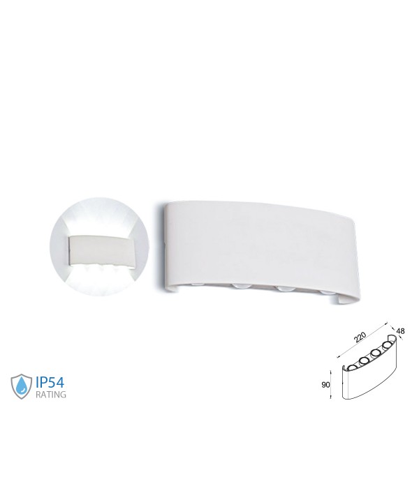Applique Led Da Parete 8W Caldo 3000K Carcassa Bianca Doppio Illuminazione Up-Down IP54 SKU-218617
