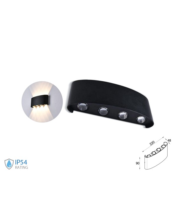 Applique Led Da Parete 8W Neutro 4000K Carcassa Nera Doppio Illuminazione Up-Down IP54 SKU-218620