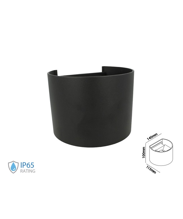 Applique Led Da Parete Bryana 6W 3000K Carcassa Nera Circolare IP65 Doppio Illuminazione Angolo Regolabile SKU-217081