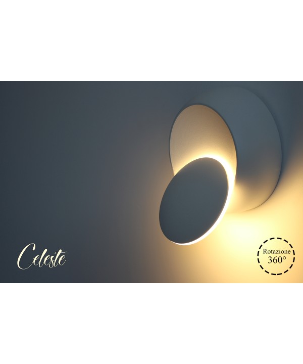 Applique Led Da Parete Celeste 5W Carcassa Bianca Rotondo Bianco Caldo 3000K Orientabile 360 Gradi SKU-7086