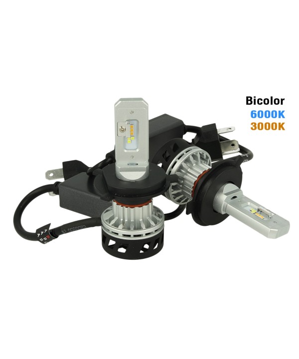 Kit Full Led Canbus H4 30W Dual Color 6000K 3000K Doppio Colore Bianco Giallo Super Luminoso e Antinebbia 12V 24V 5000lm