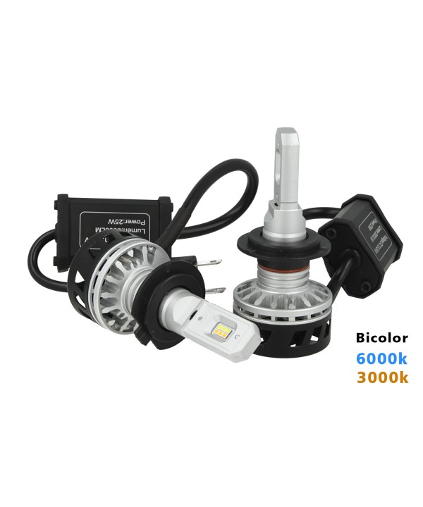 Kit Full Led Canbus H7 30W Dual Color 6000K 3000K Doppio Colore Bianco Giallo Super Luminoso e Antinebbia 12V 24V 5000lm