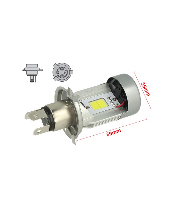 Kit Full Led Cob H4 20/20W 12V Specifico Per Moto Scooter Bianco 2000 Lumen Con Ventola In Testa
