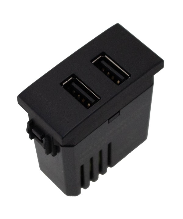 Modulo Presa Caricatore USB 5V 2,4A 2 Porte USB-A Colore Nero Compatibile Con Bticino Living e Vimar Plana