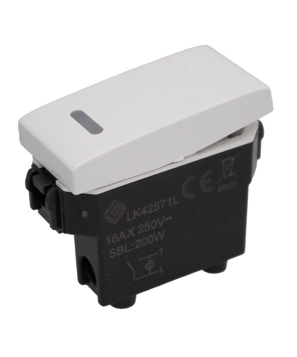 Interruttore Unipolare 1P 16A Con Indicatore Luce Led Colore Bianco Compatibile Con Bticino Living e Vimar Plana