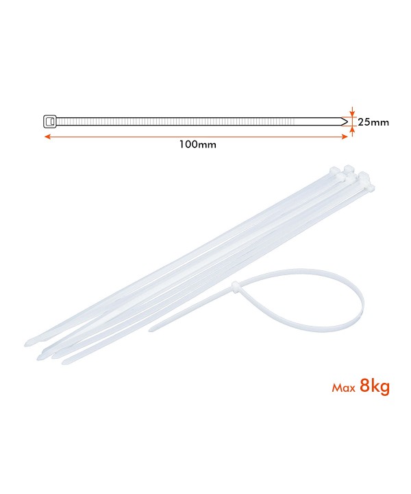 100 Fascette Cablaggio Stringicavo 2.5X100mm Colore Bianco Per Legare Fili Cavi SKU-11159