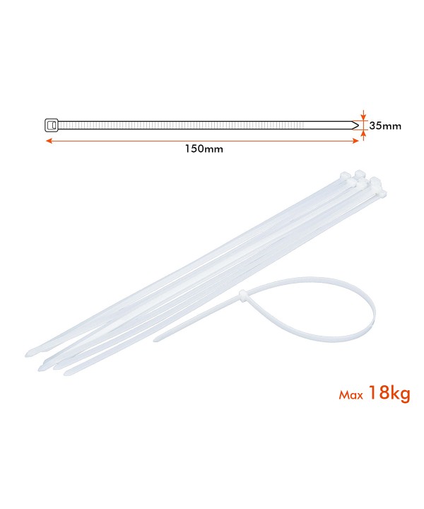 100 Fascette Cablaggio Stringicavo 3.5X150mm Colore Bianco Per Legare Fili Cavi SKU-11165