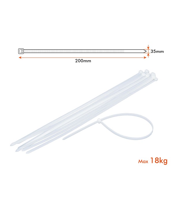 100 Fascette Cablaggio Stringicavo 3.5X200mm Colore Bianco Per Legare Fili Cavi SKU-11167