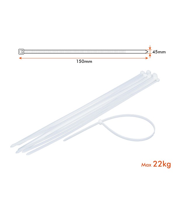 100 Fascette Cablaggio Stringicavo 4.5X150mm Colore Bianco Per Legare Fili Cavi SKU-11171