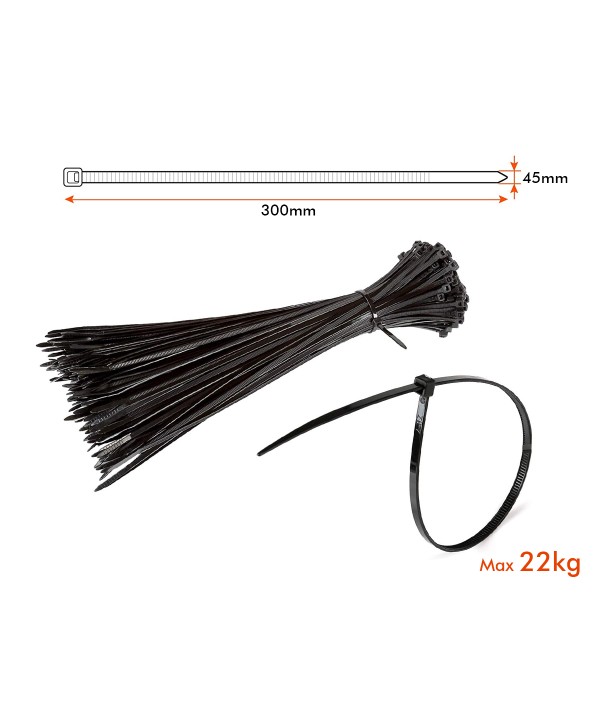 100 Fascette Cablaggio Stringicavo 4.5X300mm Colore Nero Per Legare Fili Cavi SKU-11174