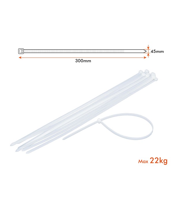100 Fascette Cablaggio Stringicavo 4.5X300mm Colore Bianco Per Legare Fili Cavi SKU-11173