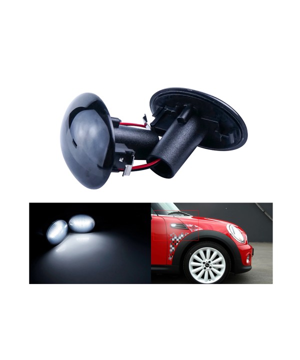 Kit Freccia Laterale a Led Side Marker Lente Nero Fume Luce Bianco Per Mini R56 R57 R58 R59 2007-2013